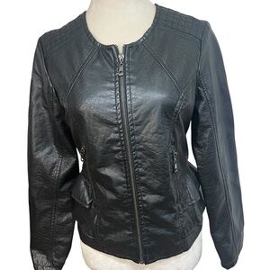 Dollhouse Outerwear Black Faux/Vegan Leather Peplum Moto Jacket | Size Small